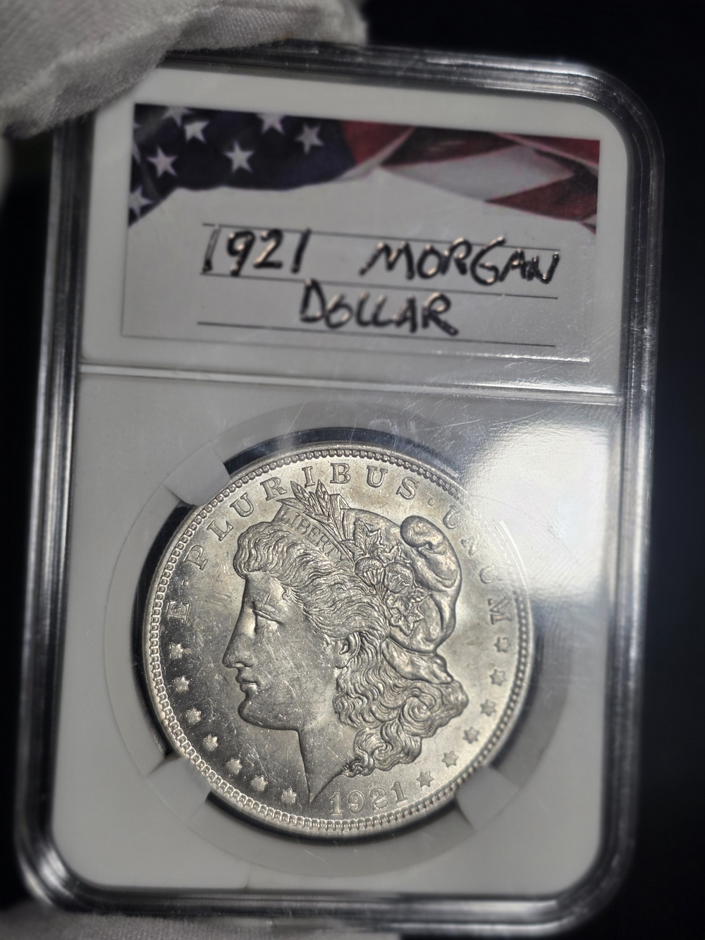 Vintage Silver Morgan Dollar Pendant Necklace - 1921 Silver Tone